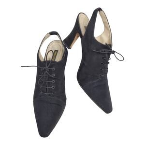 LARRY STUART Black Lace Up Sling Back Heels Size 8M Corpcore Workwear Career